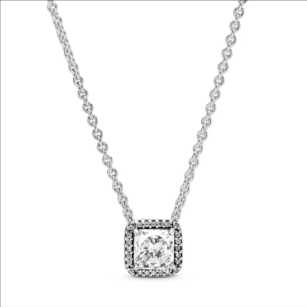 Authentic Pandora Halo Square Sparkle Necklace with Tissue paper NWT! - Picture 1 of 6